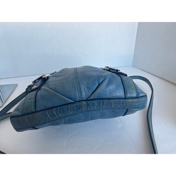 B. Makowsky Blue Leather Distressed Look Crossbody Shoulder Bag Purse - Picture 5 of 10